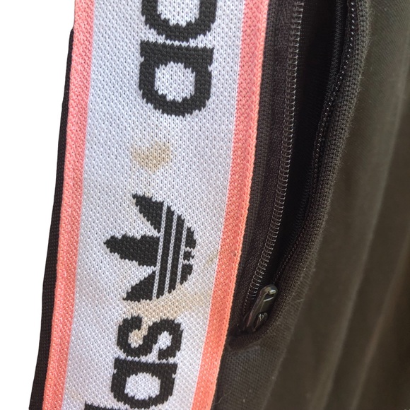 Adidas XS Pants Black Retro Spellout Logo Down Wide Leg Elastic Paperbag Waist - Picture 2 of 5